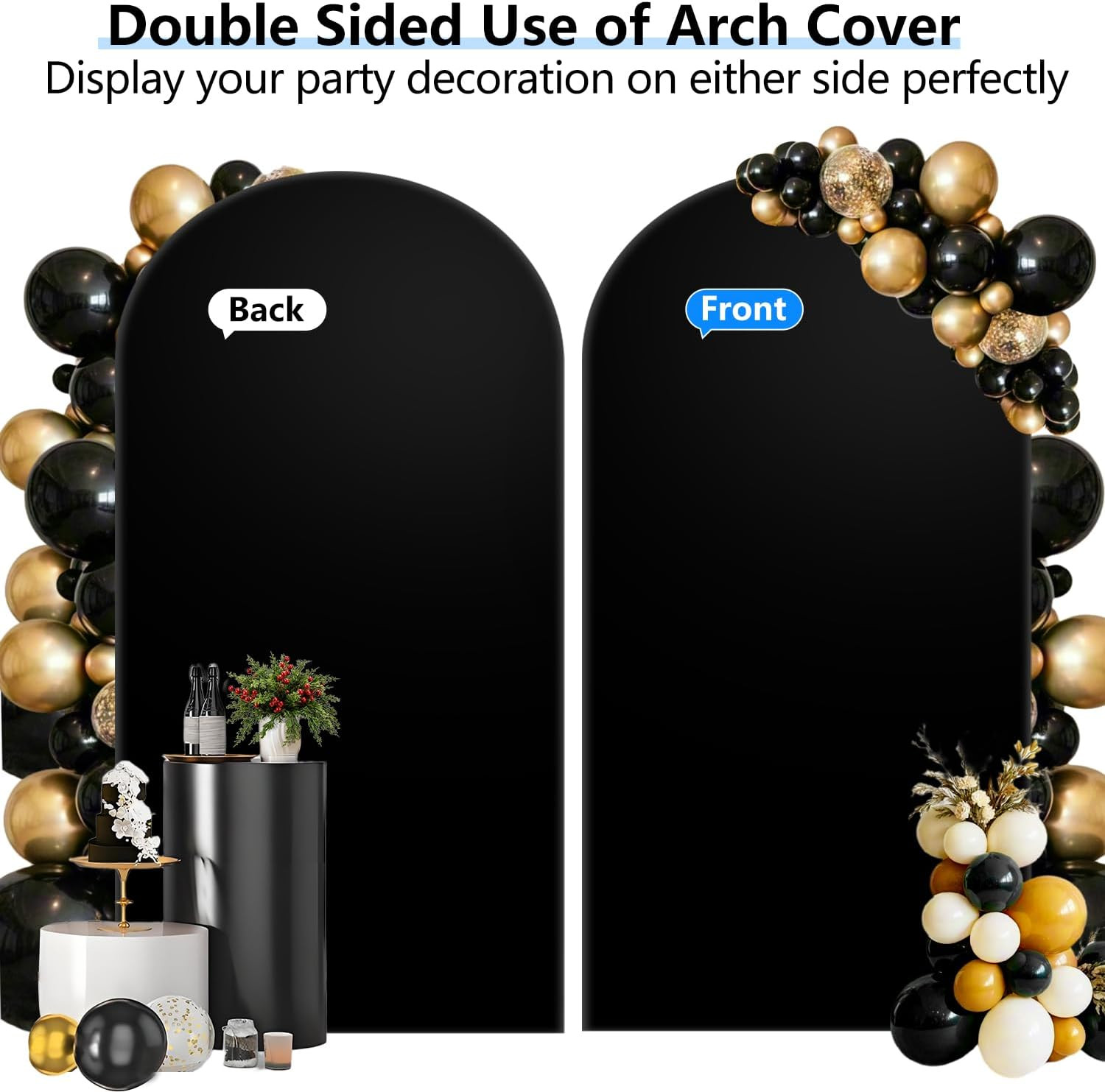 7.2 Ft Black Arch Backdrop Cover (No Arch Stand), Double-Sided Spandex Arch Cove