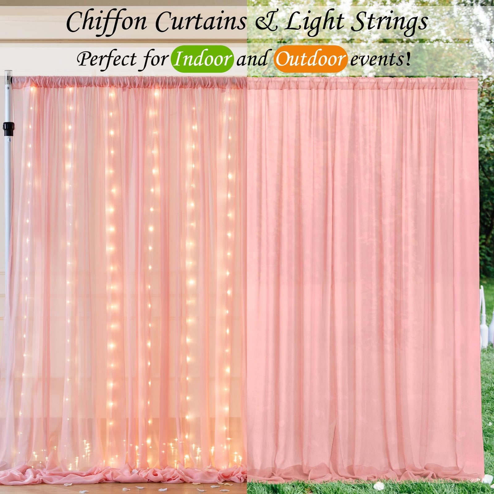 10x7FT Baby Pink Chiffon Backdrop Curtain Lights String Sheer Photo Decor