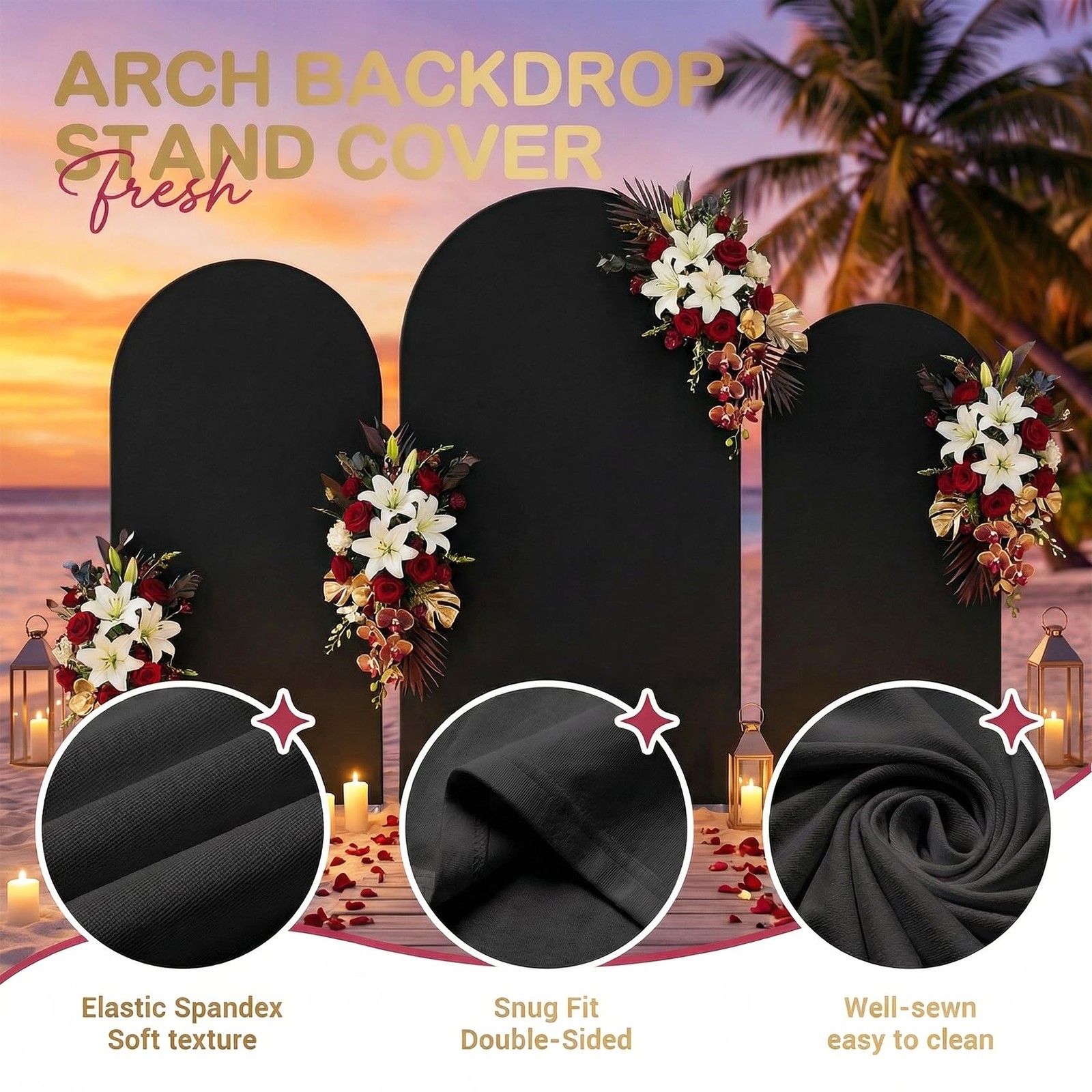 Set of 3 Metal Arch Backdrop Stand with Cover Set, (8FT, 7.2FT, 6.6FT Wedding…