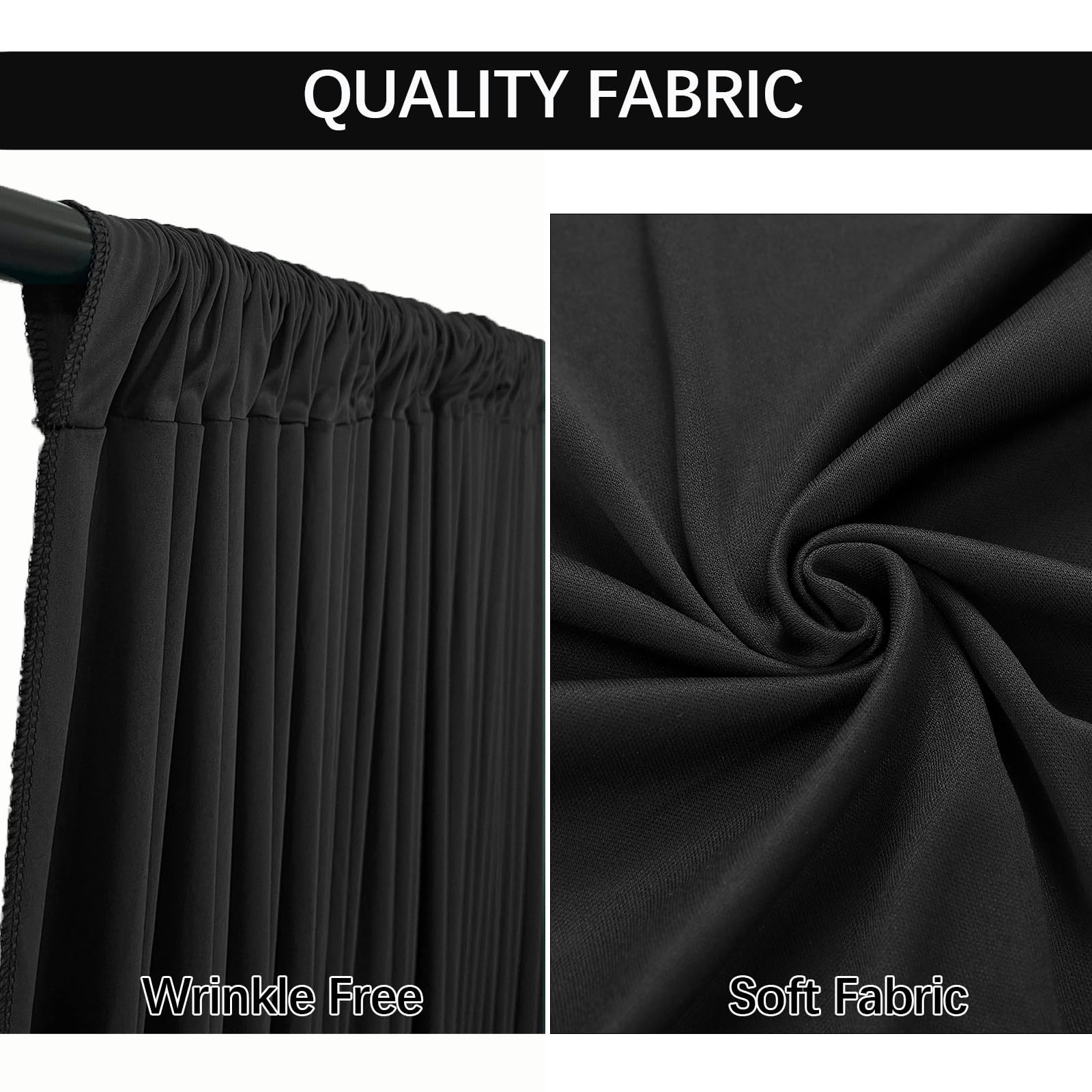 2 PCS Black Backdrop Curtains 5×10 Ft Wrinkle Free Party Photo Decoration