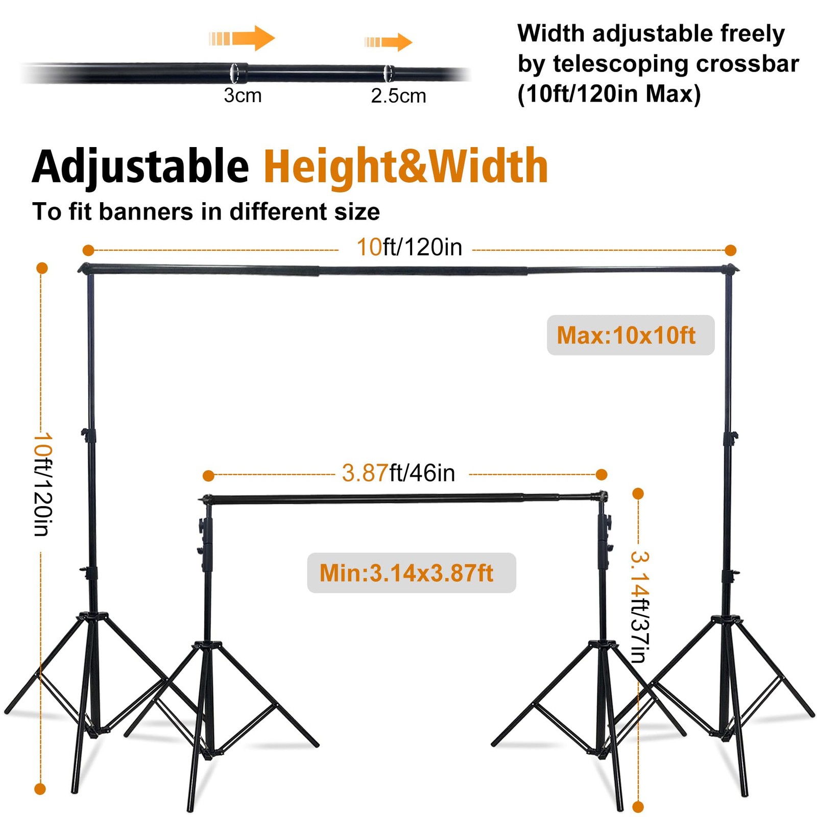 10x10ft Photo Backdrop Stand Heavy Duty Adjustable Support System, Universal …
