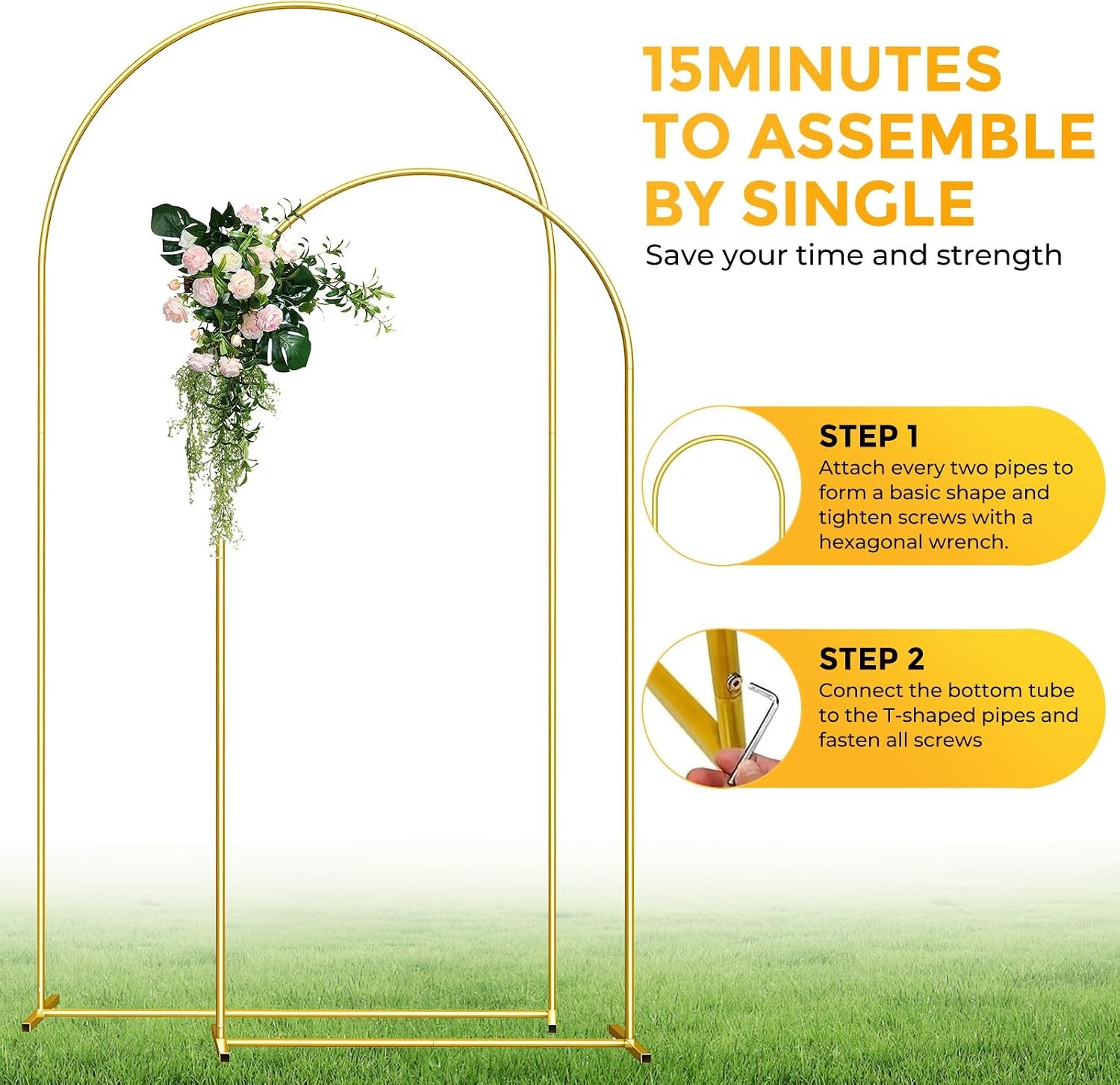 Metal Arch Backdrop Stand 7.2FT+6FT Wedding Arch Frame Gold Wedding Arch