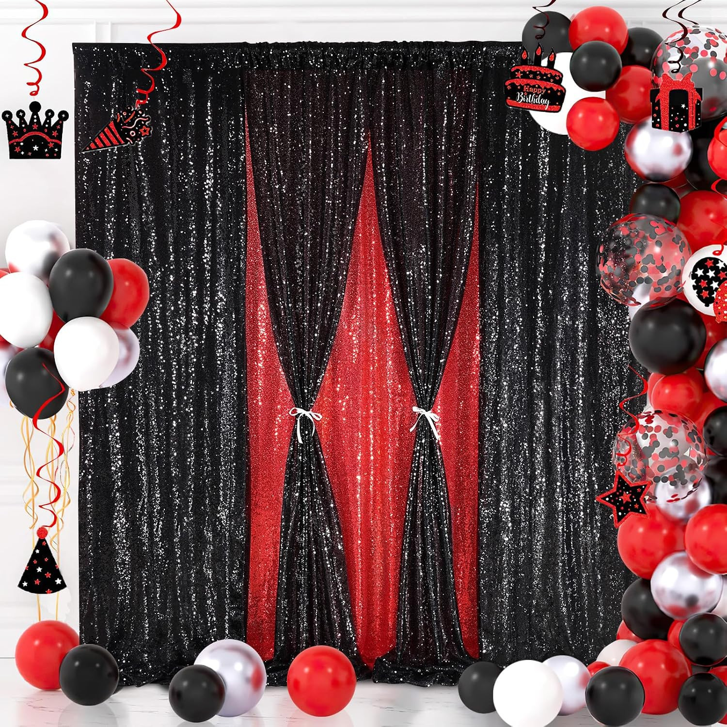 Black Sequin Backdrop Curtain 7ft x 7ft Glitter Photo Booth Backdrop for Wedding