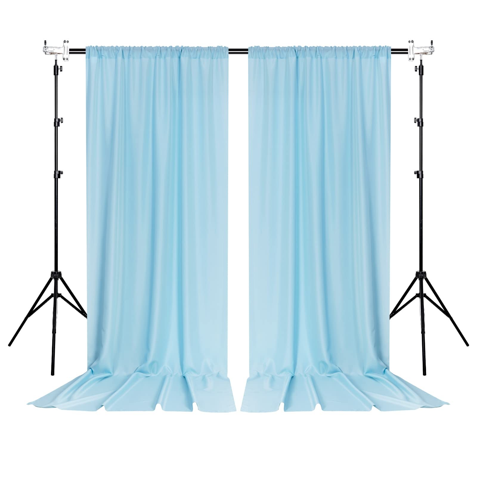Light Blue Backdrop Curtains 2 Panels 5x10ft with Rod Pocket Sliding Drapes
