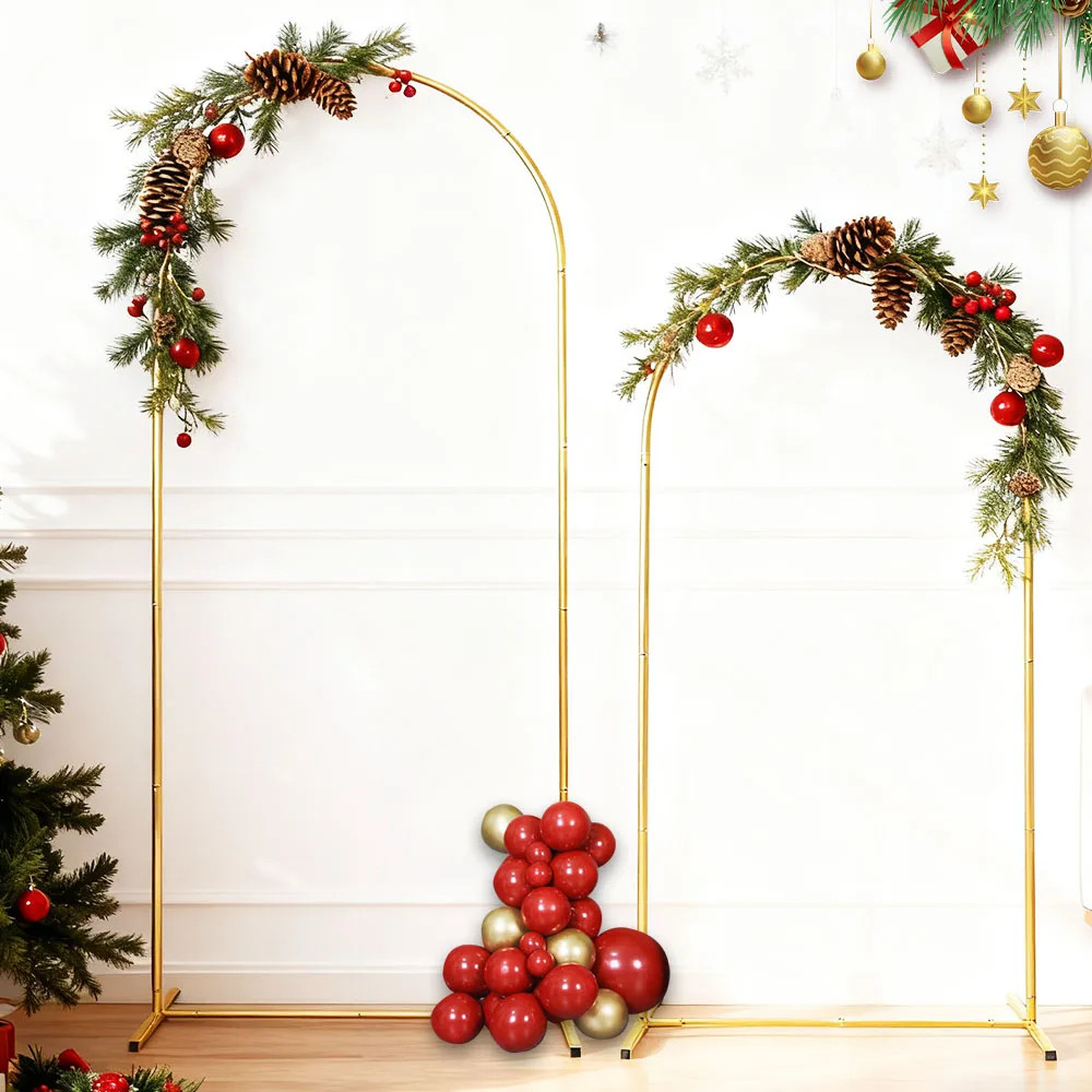 2Set of Wedding Arch Backdrop Stand(4X7.2Ft+2.6Ft), Gold Metal Arch Backdrop Sta