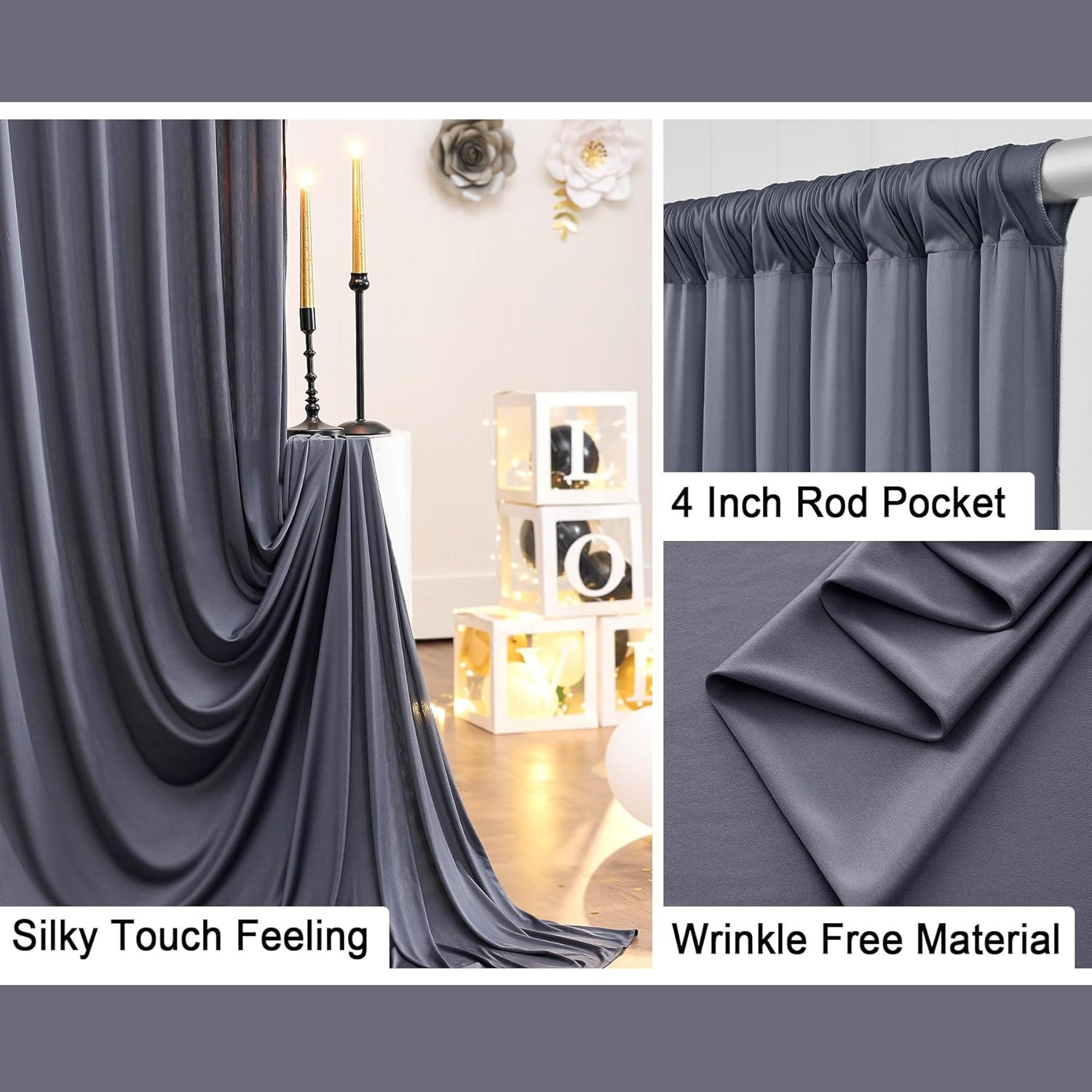 20ft x 10ft Charcoal Backdrop Curtain for Weddings & Parties – 4 Panels