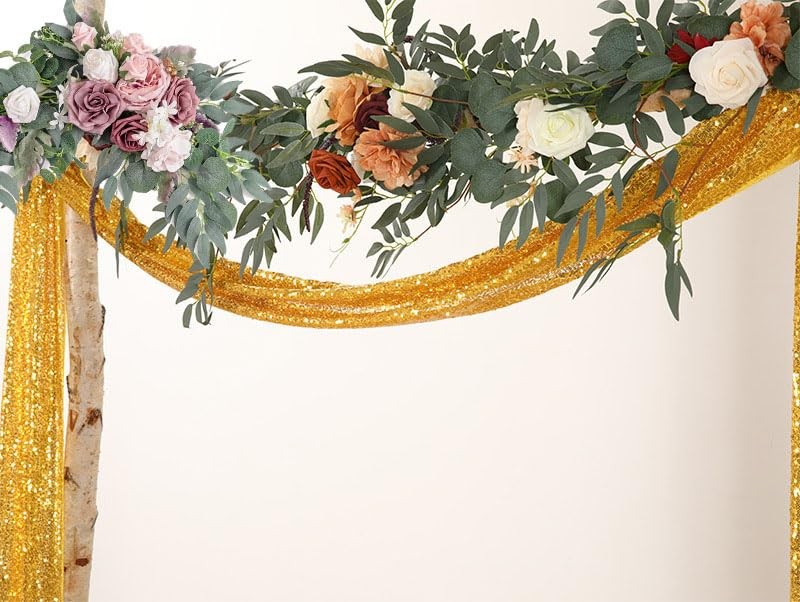2 Panel 12 inch x 20ft Gold Sequin Wedding Arch Draping Fabric Arbor Backdrop
