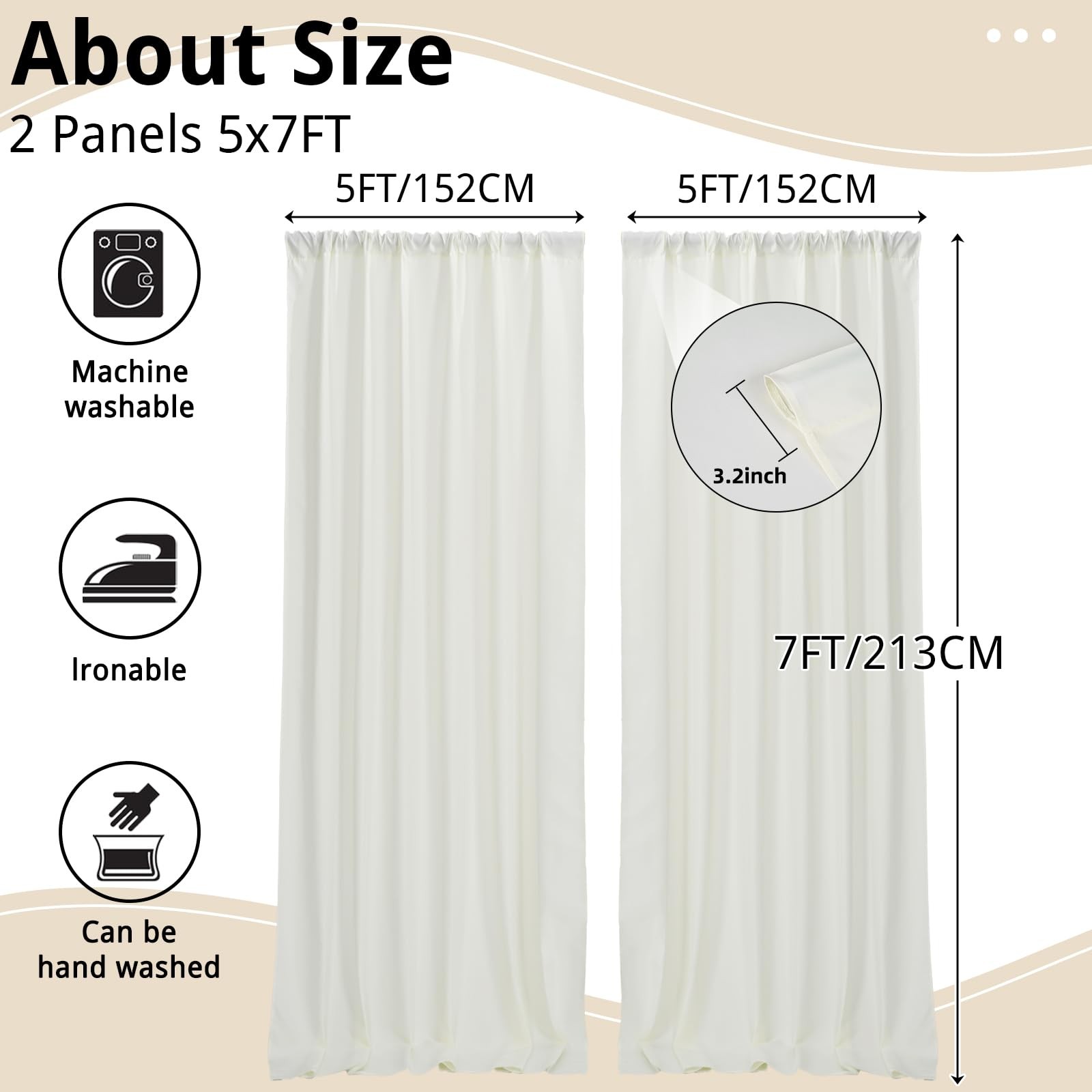 2 Panels 5x7FT Ivory Backdrop Curtains WrinkleResistant Drapes Photography