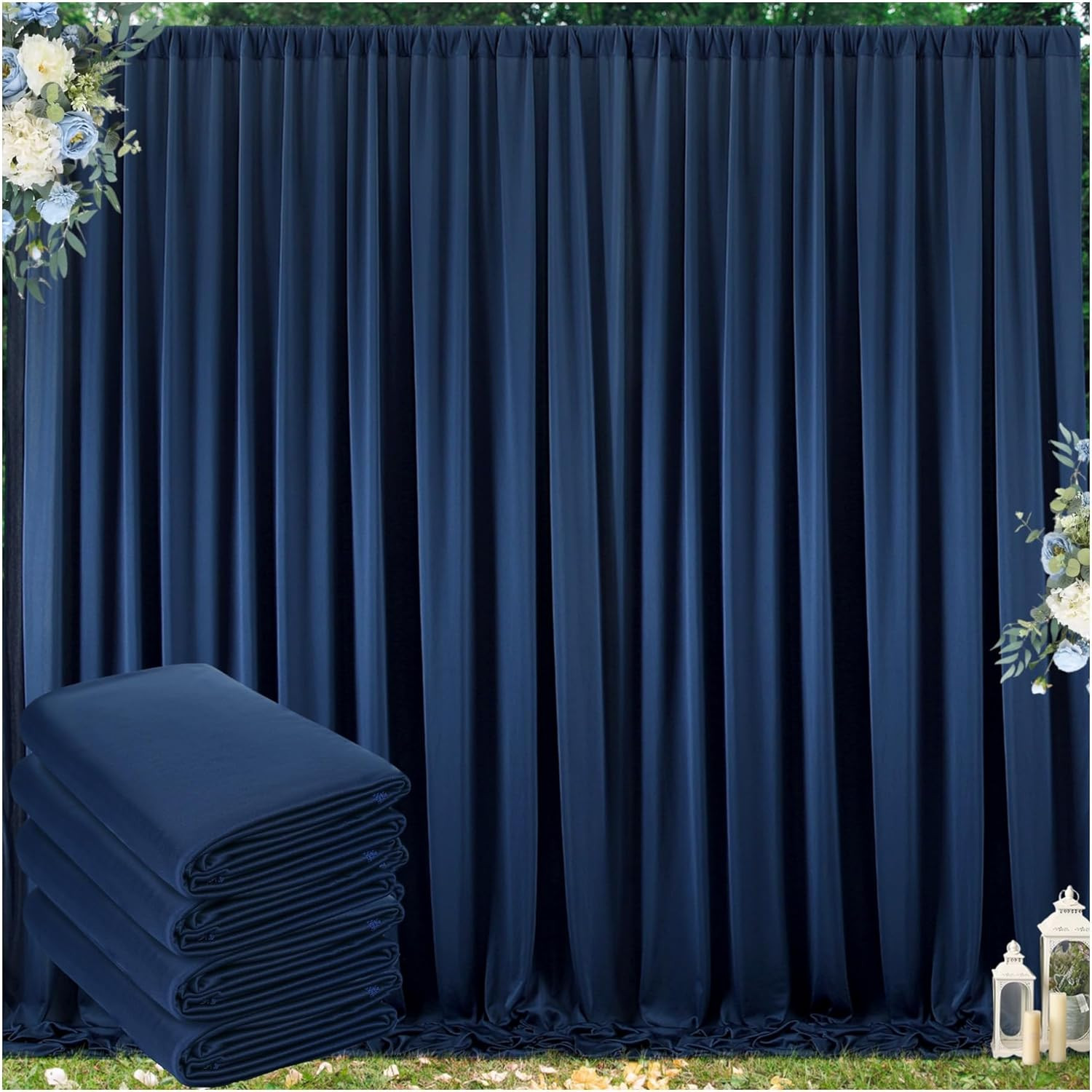 20ft x 10ft Navy Blue Wrinkle-Free Backdrop Curtain for Events & Photos