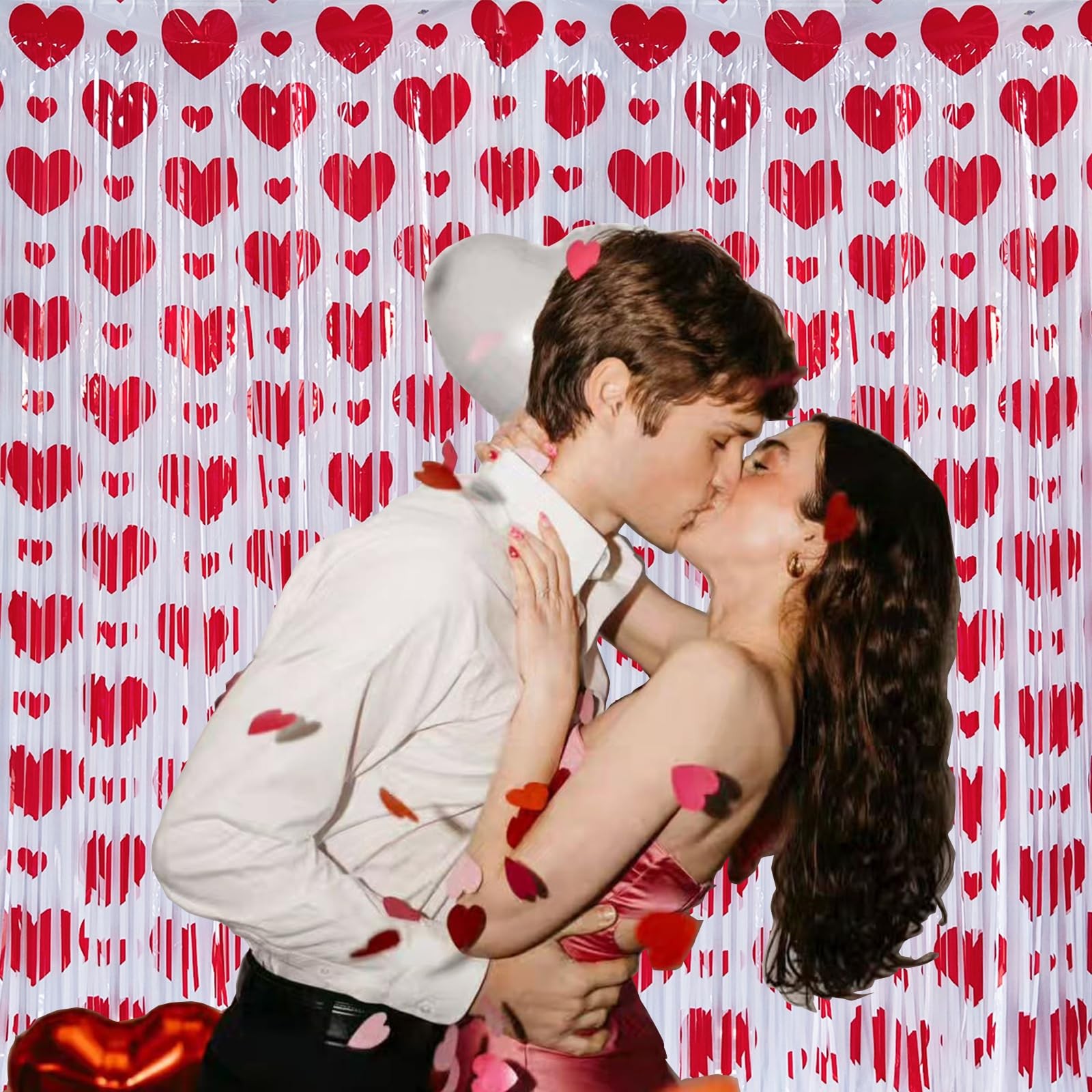 Heart Tinsel Foil Fringe Curtain Red Valentine Party Streamer Backdrop 2 Packs