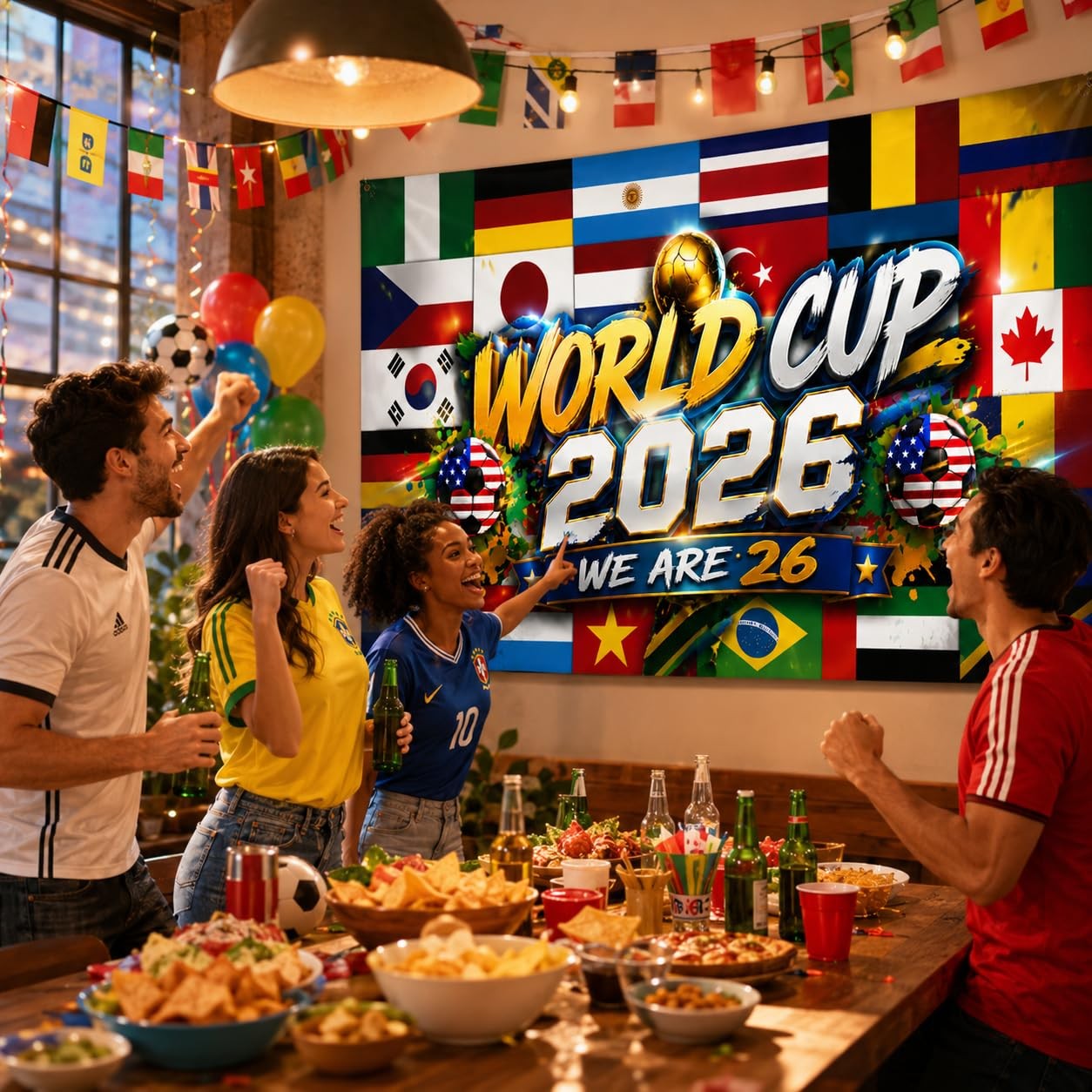 2026 World Football Cup 71×43 Inch Backdrop, Extra Large Soccer Festival Back…