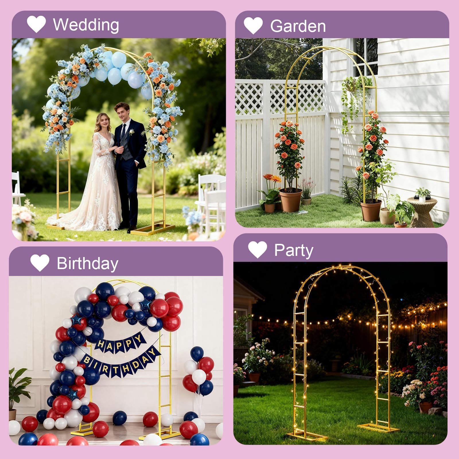 1 PC 7.2FT Metal Garden Arch Trellis Arbor Steel Frame Base Climbing Plant