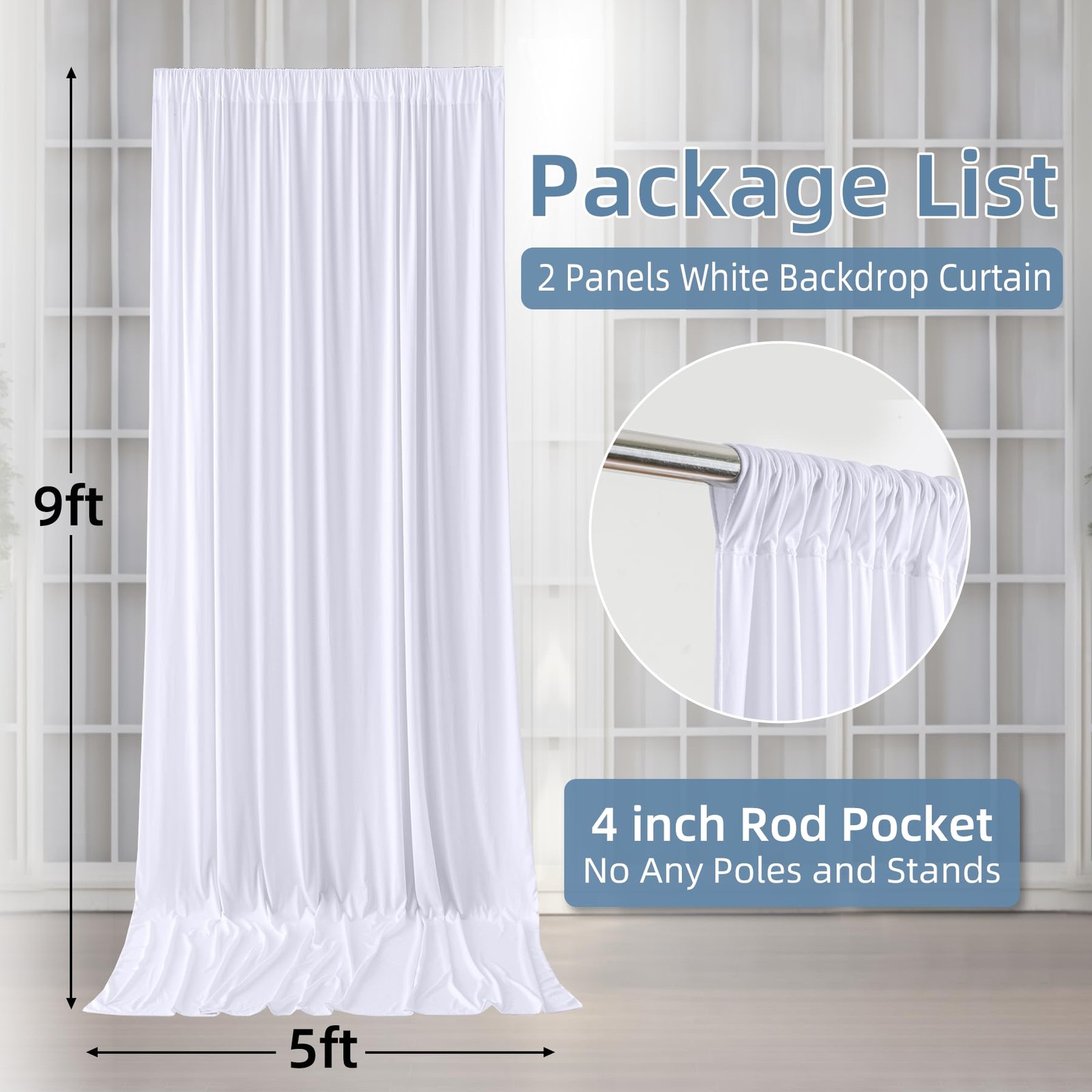 10x9ft White Backdrop Curtains 2 Panels Wrinkle Free Photo Drapes Cloth