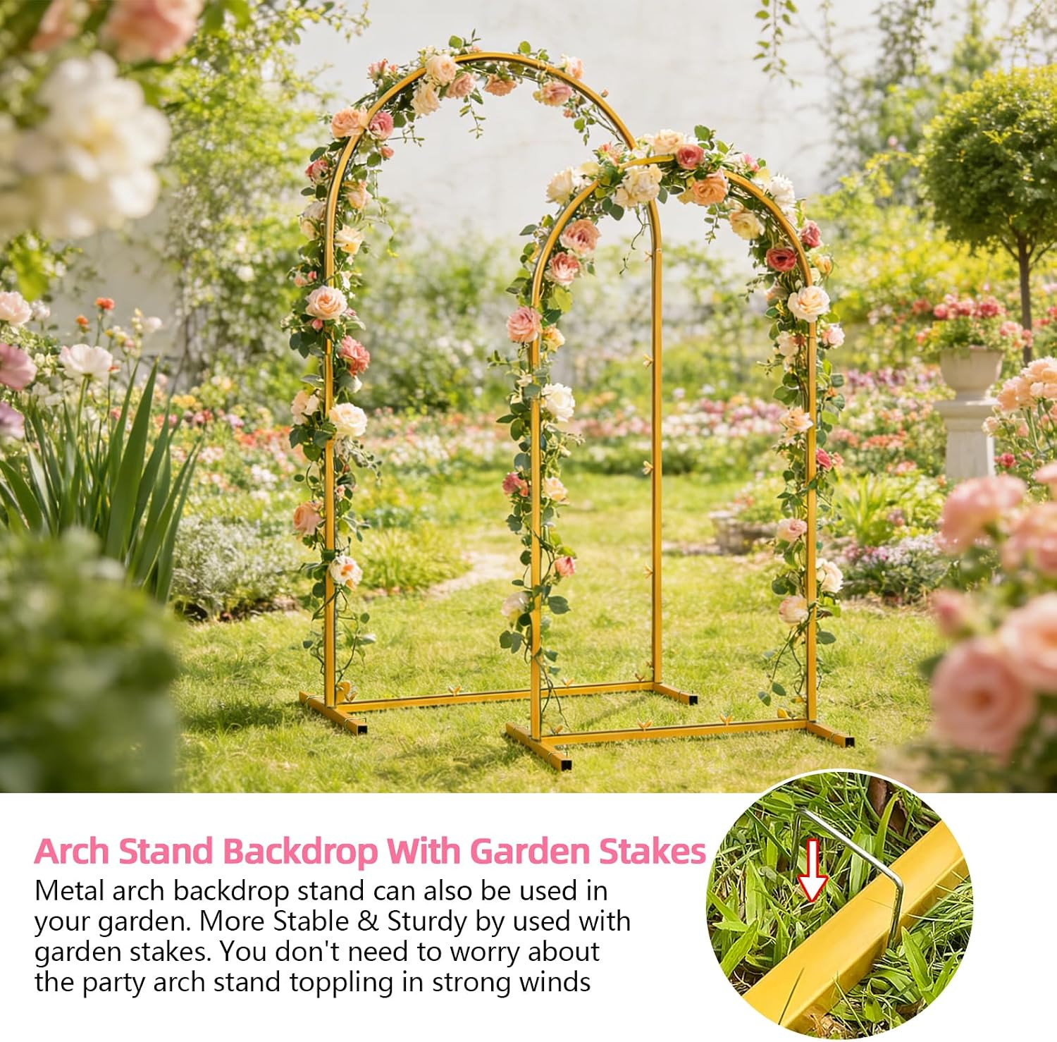 Metal Arch Backdrop Stand, 7.2FT+6FT Wedding Arches Frame, Gold Wedding Arch Bac