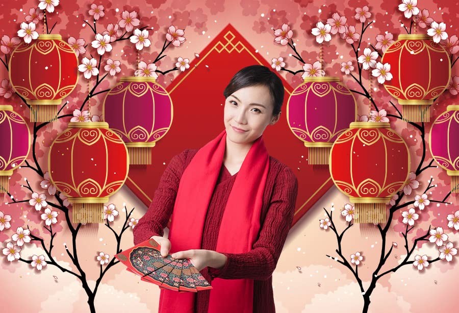 DASHAN 8x6ft Chinese New Year Party Backdrop Lunar 8x6ft-polyester, Red 25940