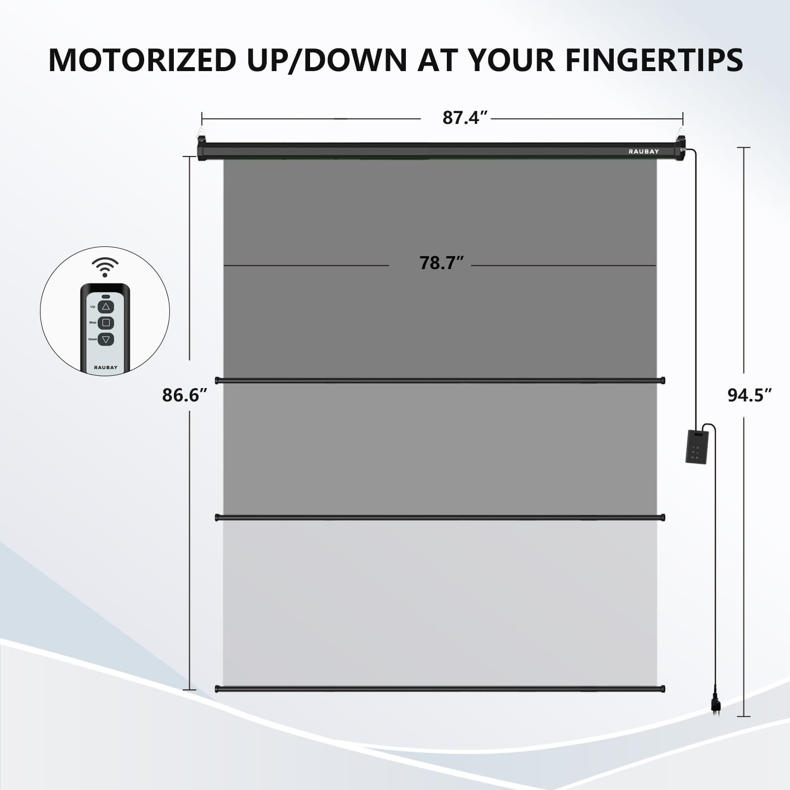 RAUBAY Motorized Pull Down Grey Screen Backdrop – Wider(78.7 x 86.6in),
