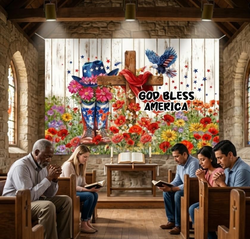 God Bless America Backdrop for 4th of July Decorations 7x5ft Western Boots