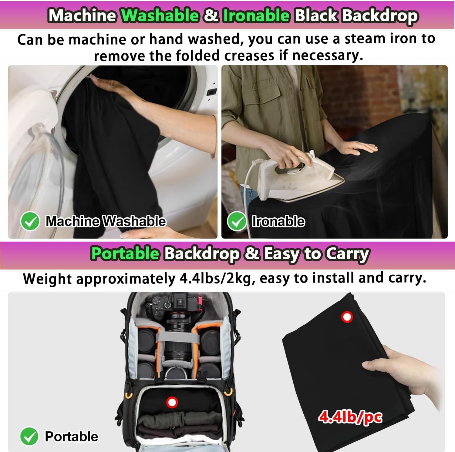10X20Ft Large Black Backdrop, Polyester Black Photography Background Screen, Hig