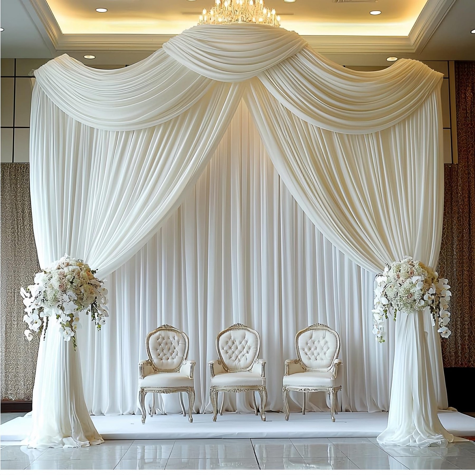 2 Panels 15ft H x 5ft W White Backdrop Curtains, Wrinkle Free, Wedding Decor