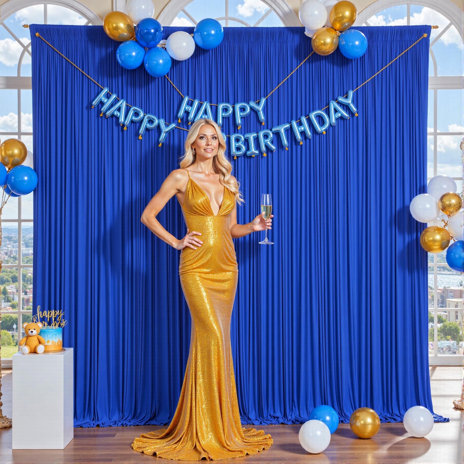 10×10 Royal Blue Backdrop Curtain for Parties Wrinkle Free Blue Photo Curtains