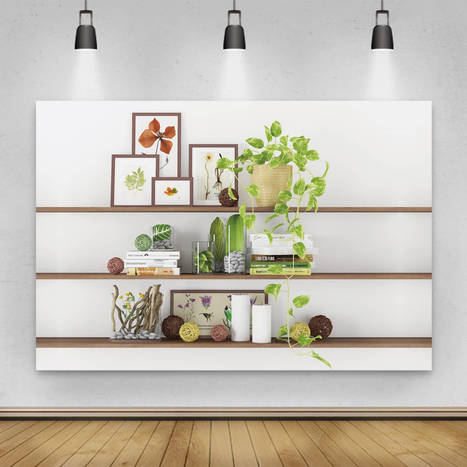 7x5ft Modern Living Room Backdrop Green Plant Bookcase Office Zoom Backdrop f…
