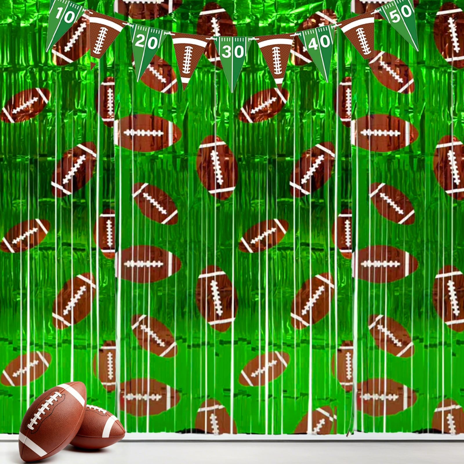 3 Pack Football Party Decorations, Foil Fringe Curtain Backdrop 3.3×6.6 ft fo…