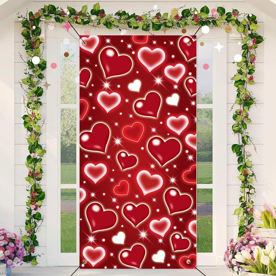Valentine’s Day Heart Door Cover Decorations Photo Backdrop Early 2000s Red