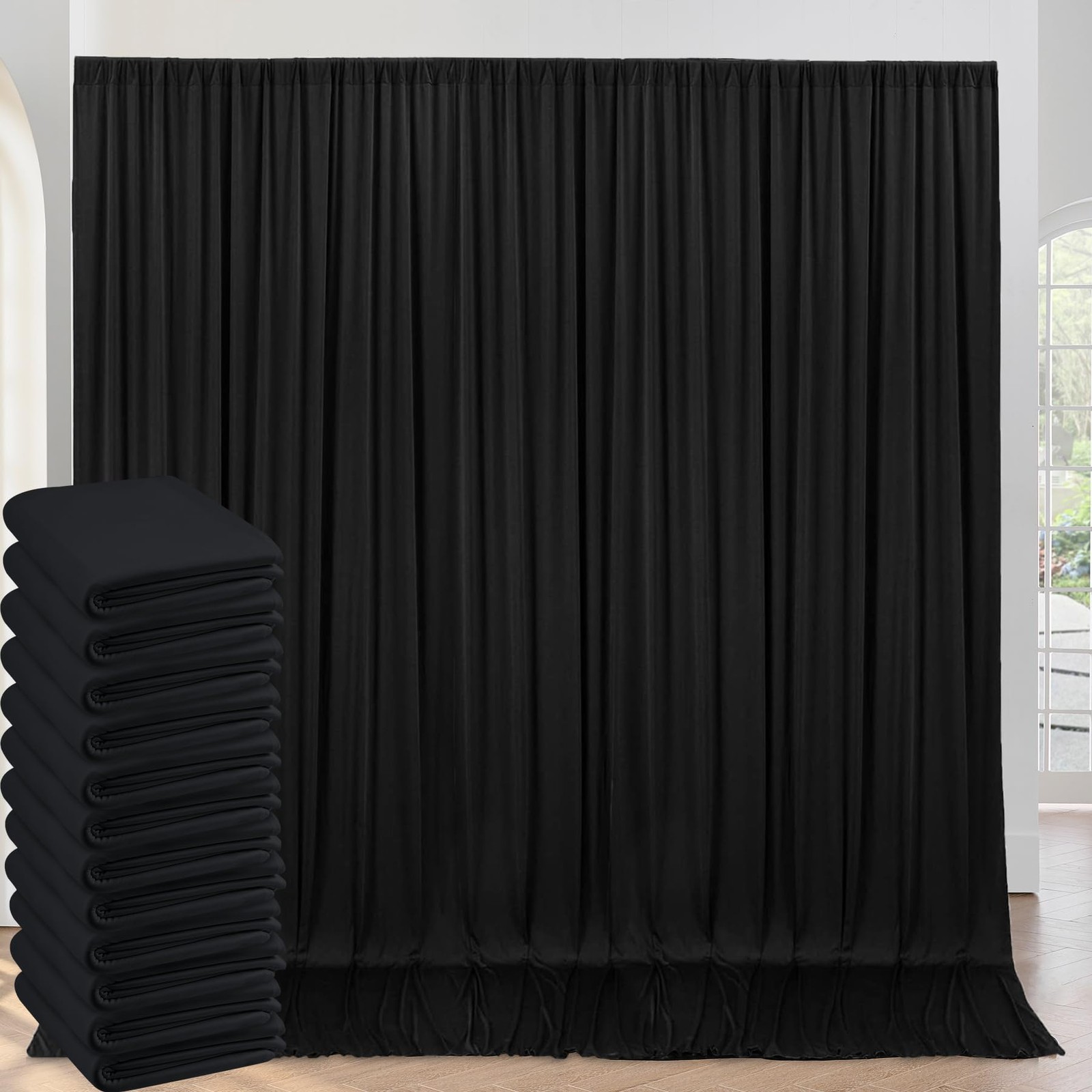 60ftx10ft Wrinkle Free Black Backdrop Curtains for Parties, 60ftx10ft,