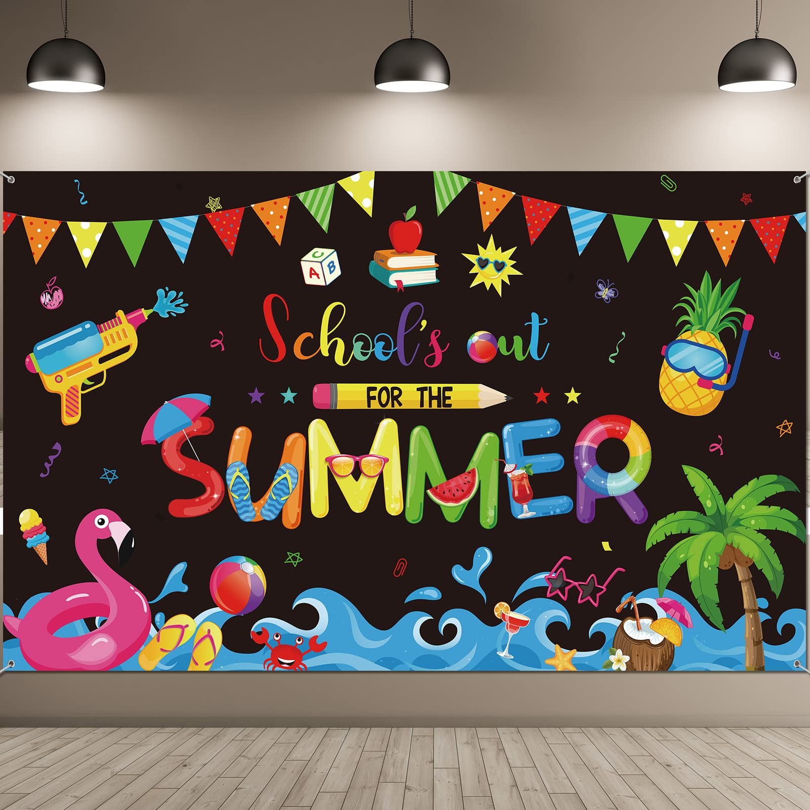 Schools Out For Summer Backdrop Pool Beach Party Graduation 72.8×43.3 Inch