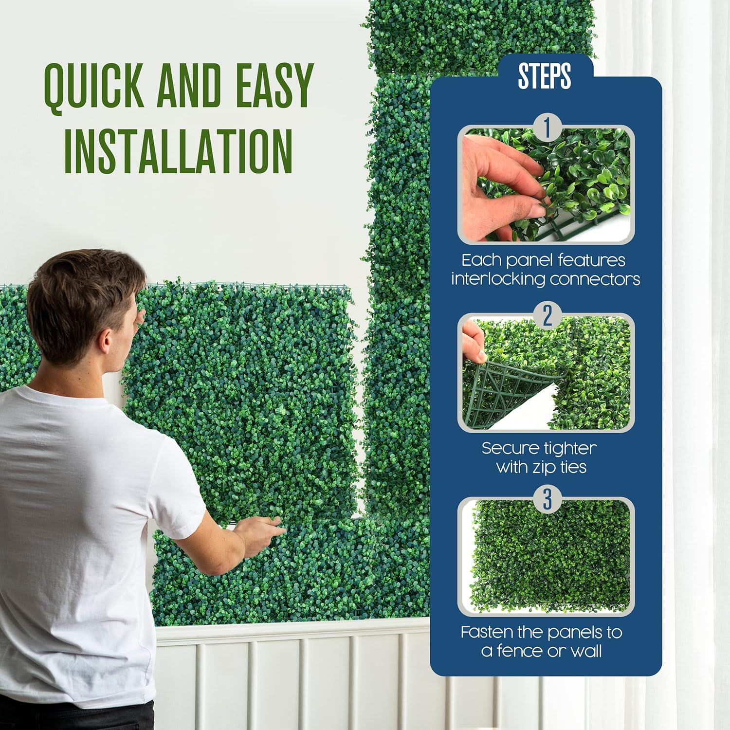 Artificial Grass Wall Panels – 20″x20″ Faux Greenery Backdrop, 12 Pack