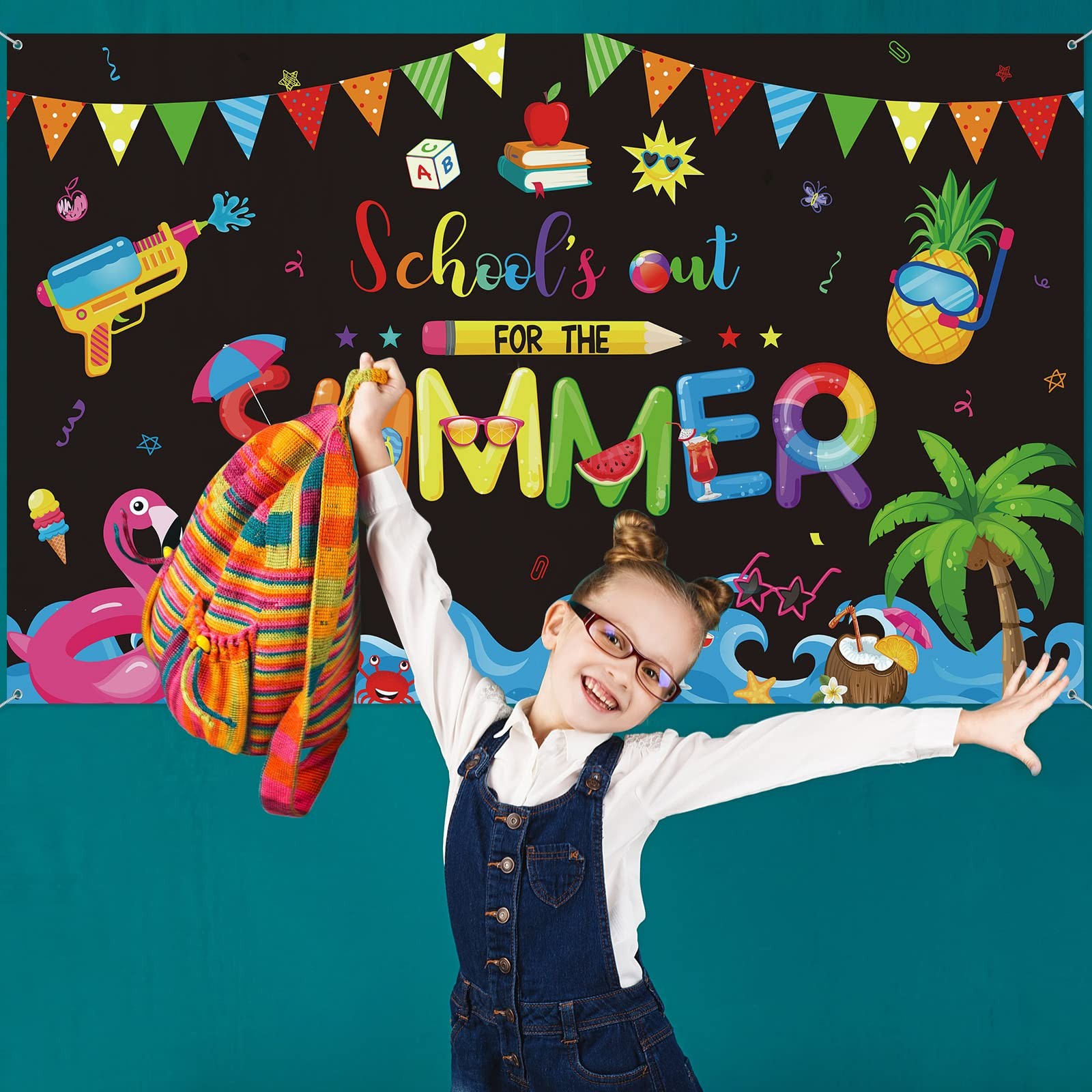 Schools Out For Summer Backdrop Pool Beach Party Graduation 72.8×43.3 Inch
