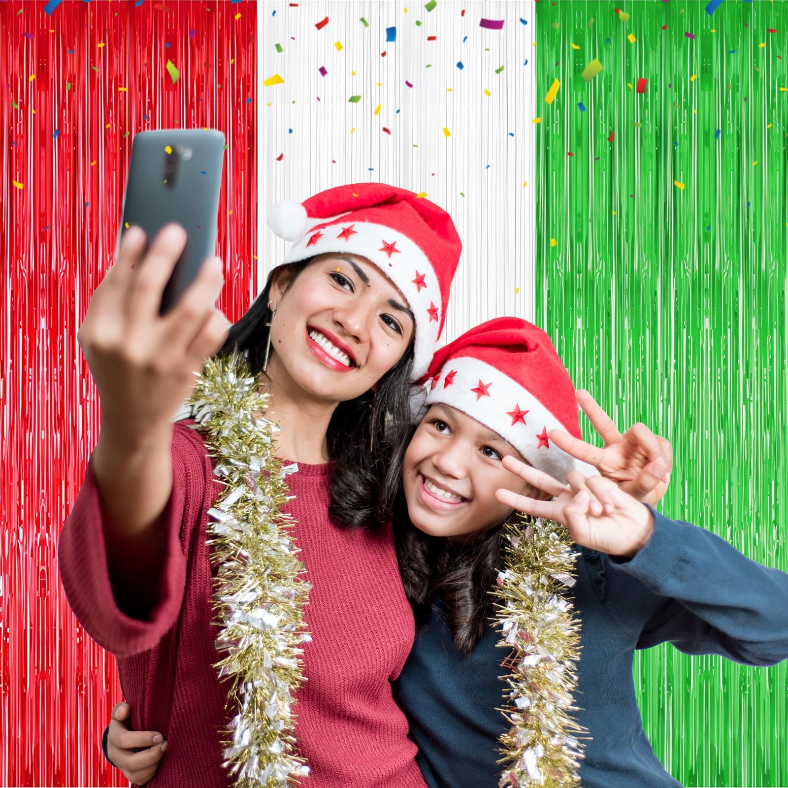 1 PC Red White Green Italian Party Tinsel Foil Fringe Curtain Backdrop Decor