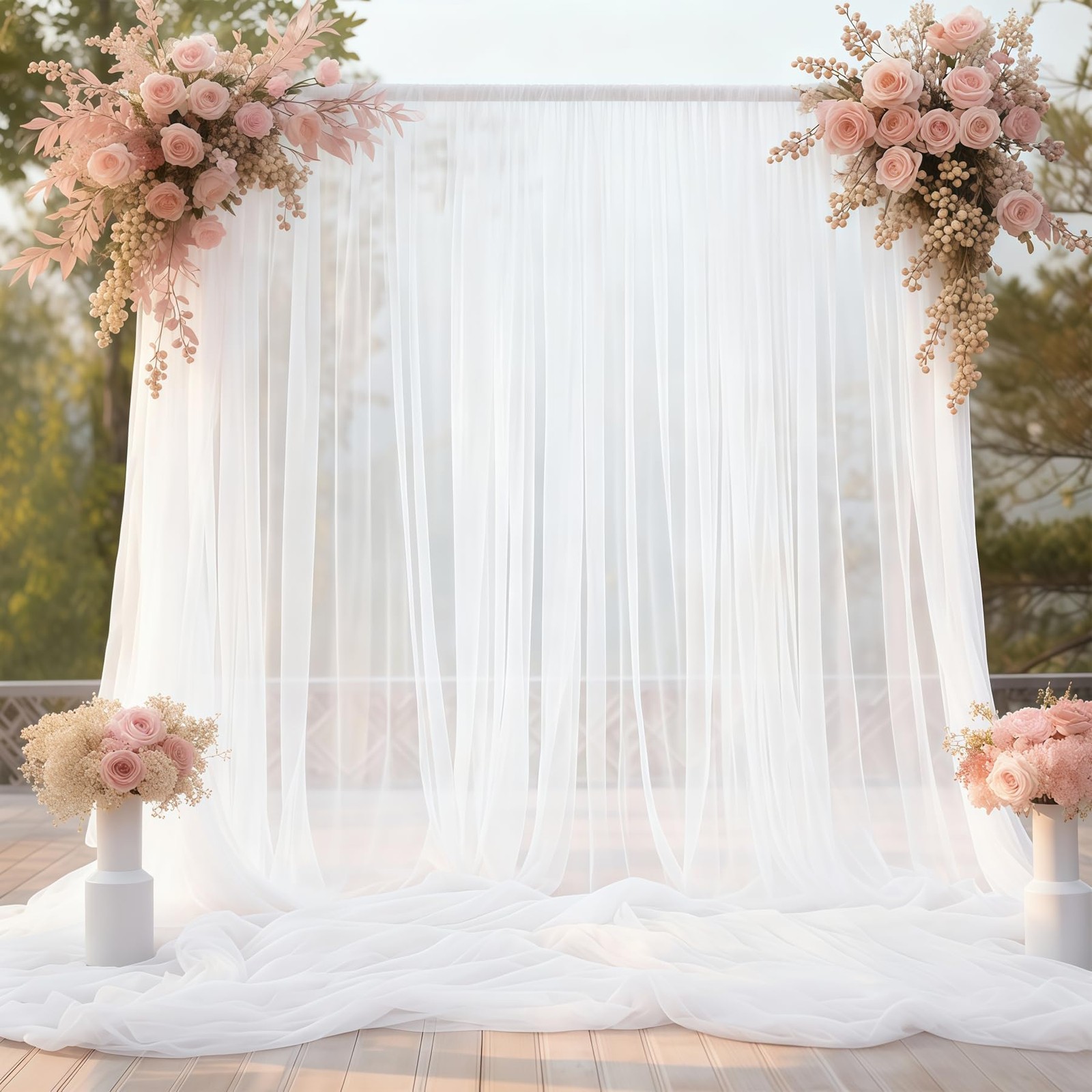 White Tulle Backdrop Curtains Sheer Wedding Photo Background Drapes 10×10 Ft