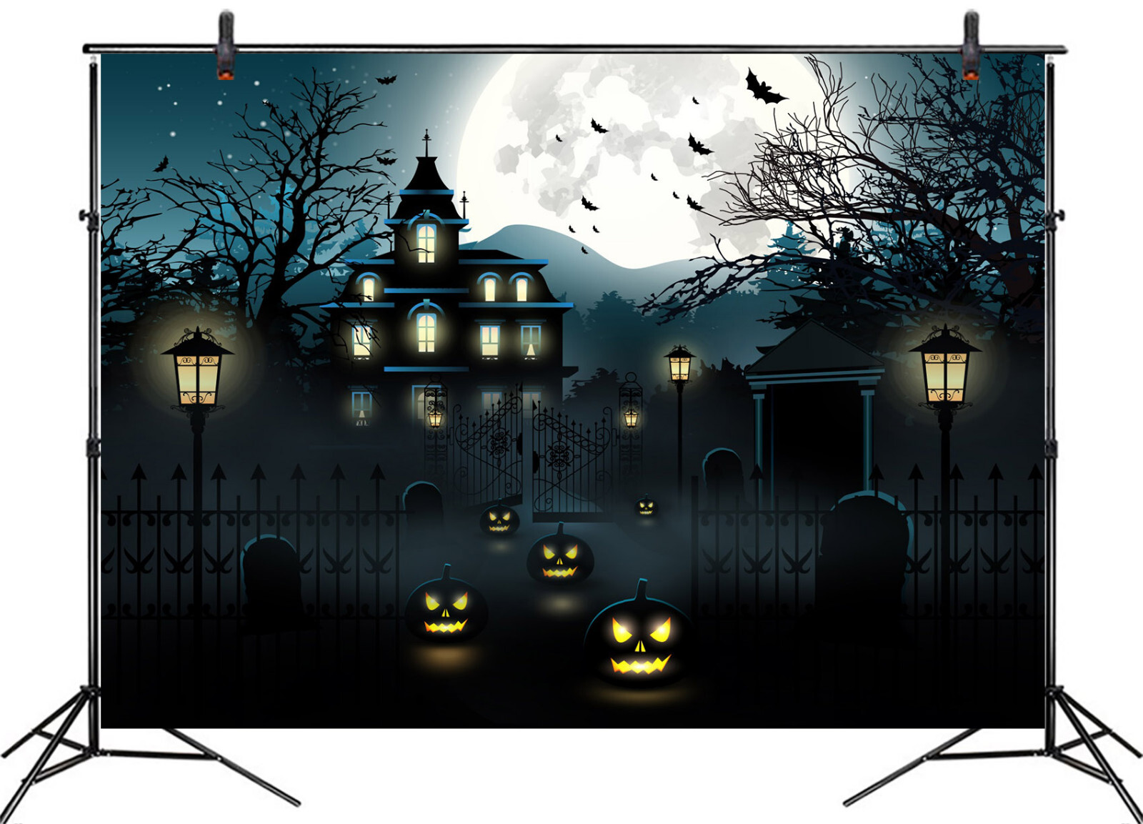 10x8ft Pumpkin Gothic Haunted House Halloween Vinyl Backdrop Photo Background