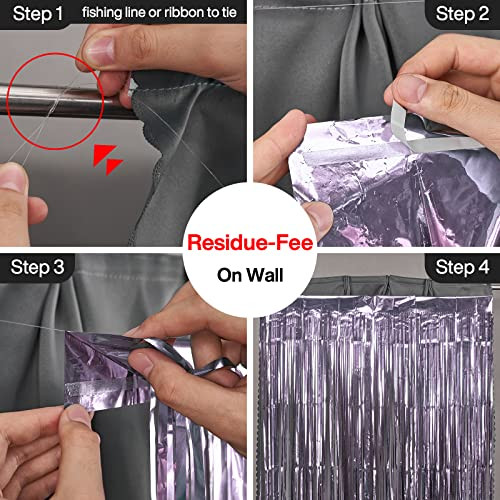 Foil Curtain Purple, 2 pcs 3.3×6.6 ft Light Purple Streamers, Purple-9542