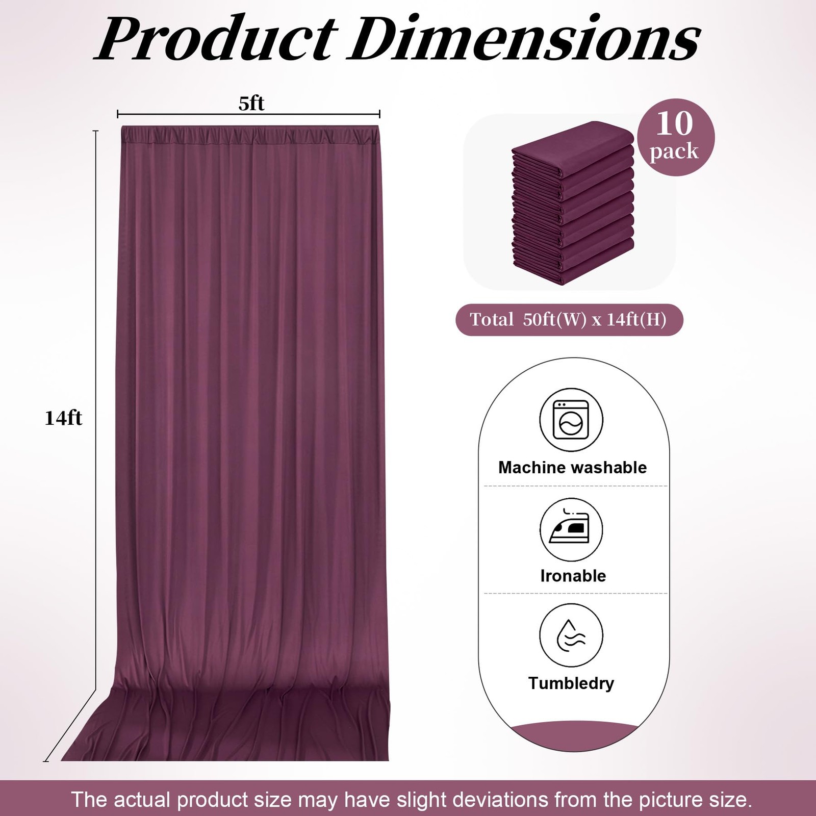 50ft x 14ft Burgundy Backdrop Curtains, 5′(W) x 14′(H), 10 panels,