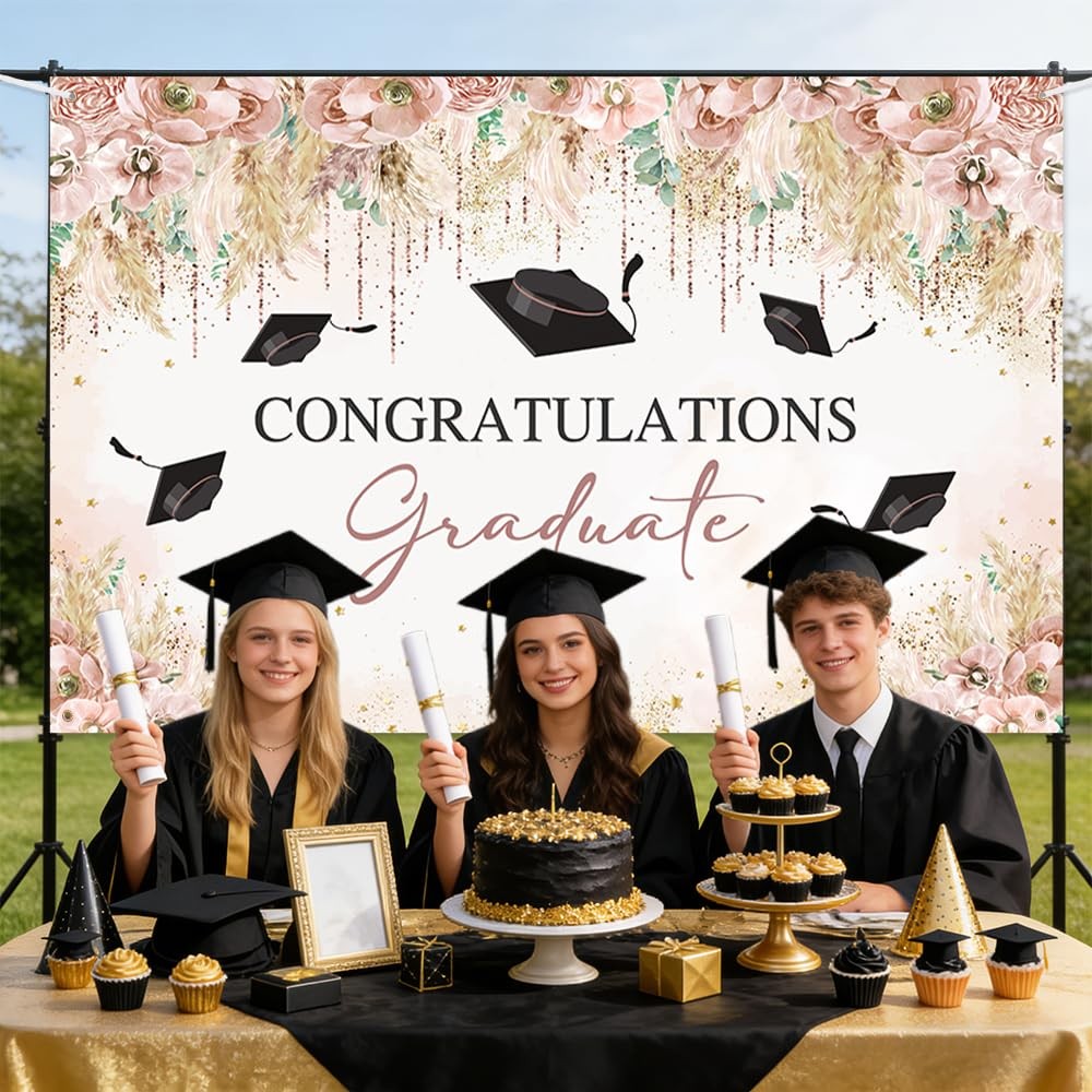 7x5ft Congratulations Graduate Backdrop Congrats Grad Banner Boho Graduation Dec