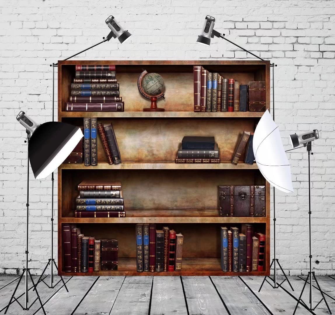 BELECO 6x6ft Fabric Vintage Bookshelf Backdrop Library Books 6x6FT, Book-18