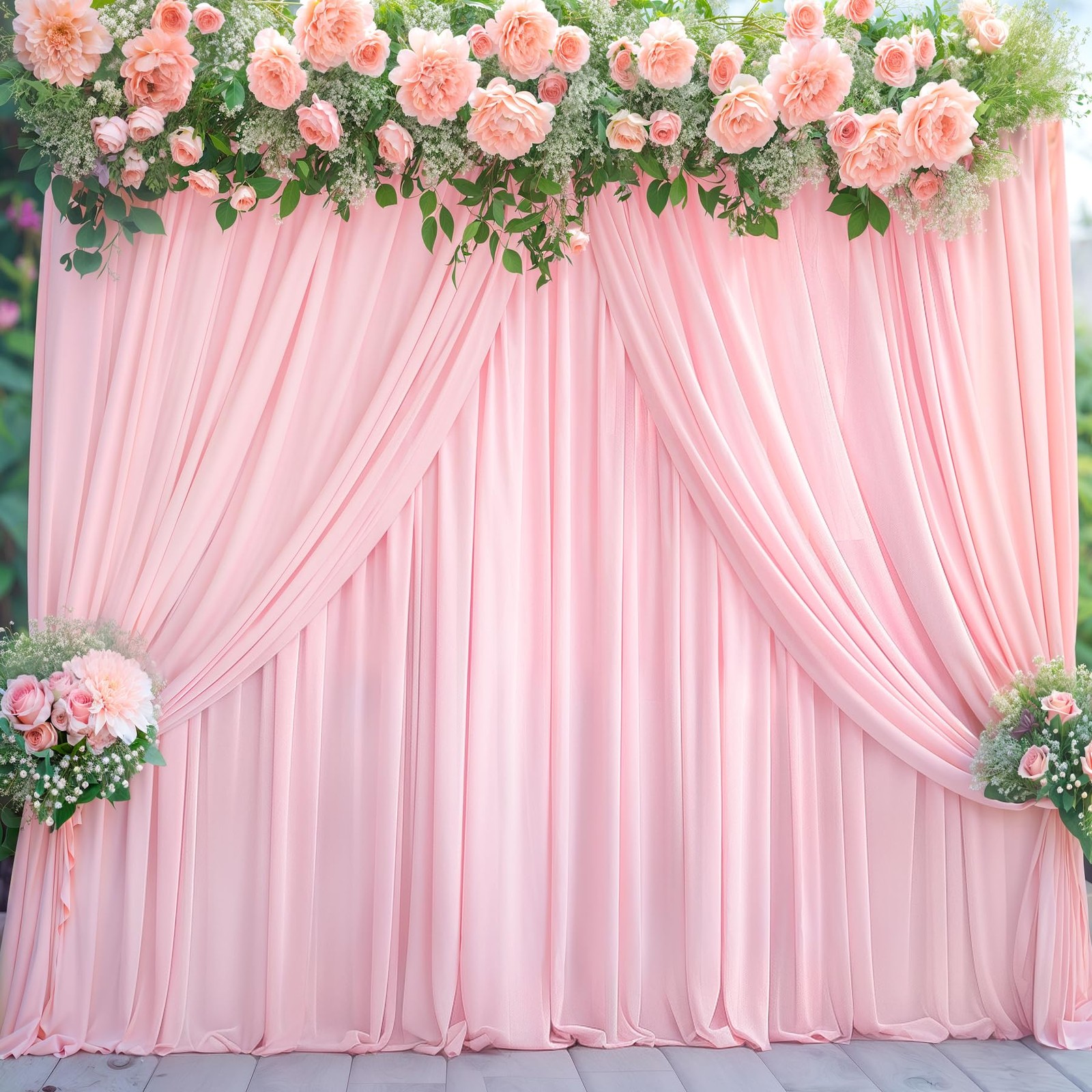 8x10FT Baby Pink Backdrop Curtains 2 Panels 4x10FT Polyester Wedding Decor