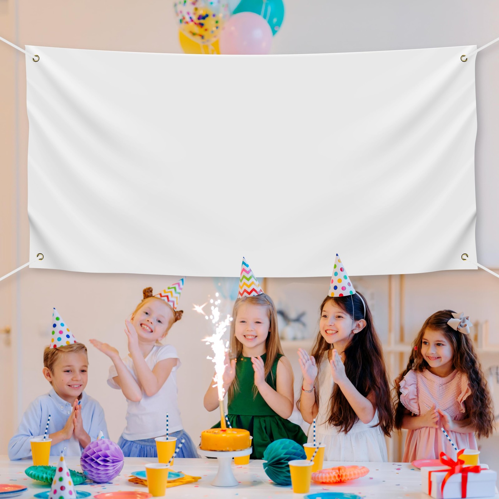 Blank DIY Banners Polyester Oxford Cloth White Banner with Hanging Rope for W…