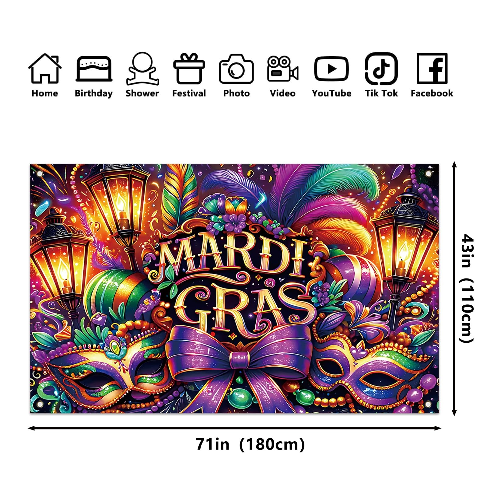 Mardi Gras Photo Backdrop New Orleans Carnival Masquerade Home Party Decor