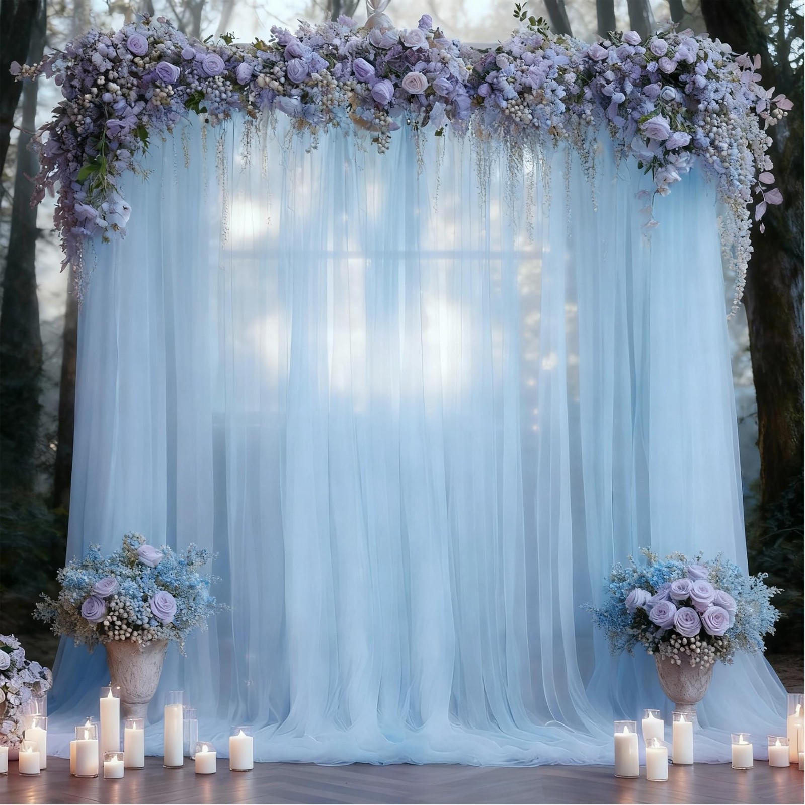 10×10 Blue Tulle Backdrop Curtains Sheer Wedding Photo Background Drapes