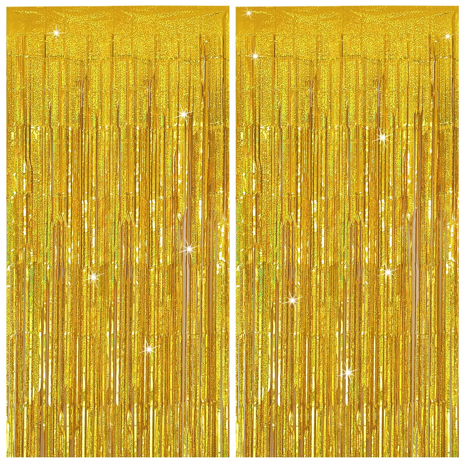 2 Packs Gold Tinsel Curtain Birthday Party Decorations Foil Fringe Decor