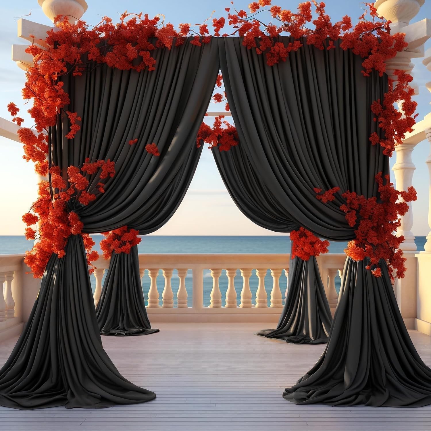 60ft x 10ft Wrinkle Free Black Backdrop Curtain W5ftxH10ft_12 Panels,