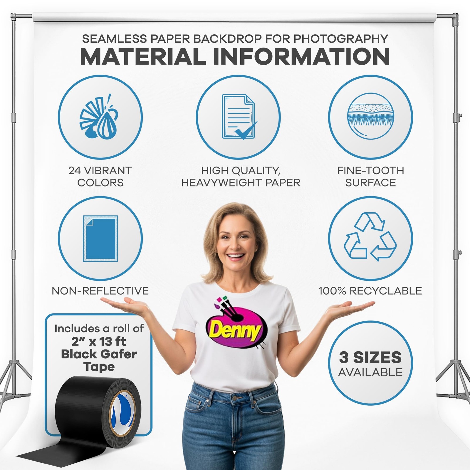 Denny Mfg – Seamless Paper Backdrop for Photoshoot with Free Gaffer Tape – Tr…
