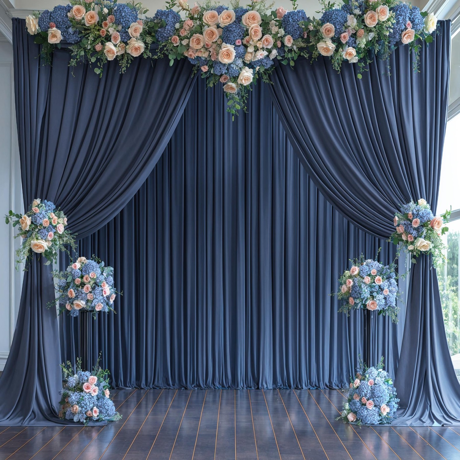 2 Panels 5ft x 12ft Navy Blue Backdrop Curtains, 10x12FT Total, Wrinkle Free