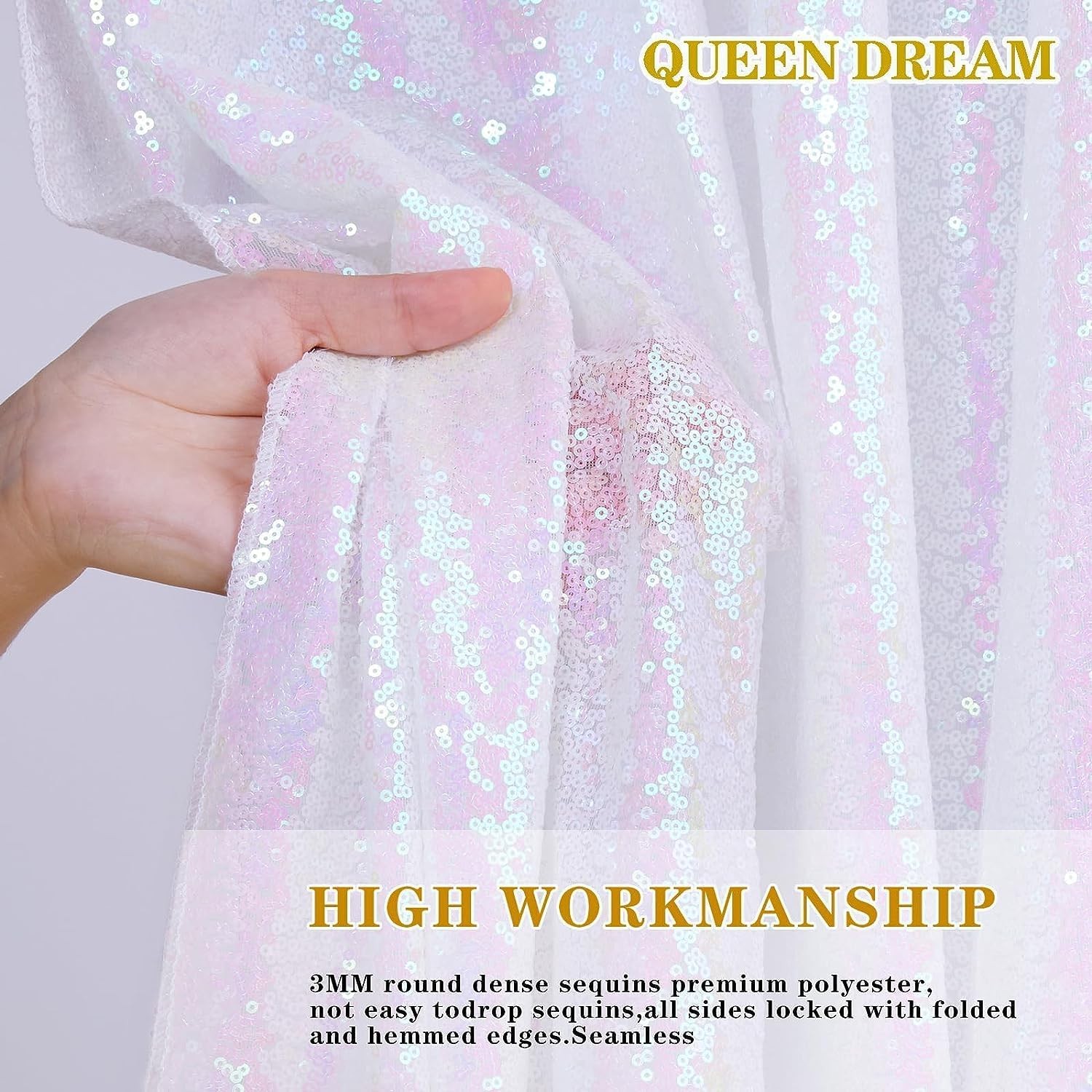 7×7 Ft White Iridescent Sequin Backdrop Glitter Photo Booth Event Decor