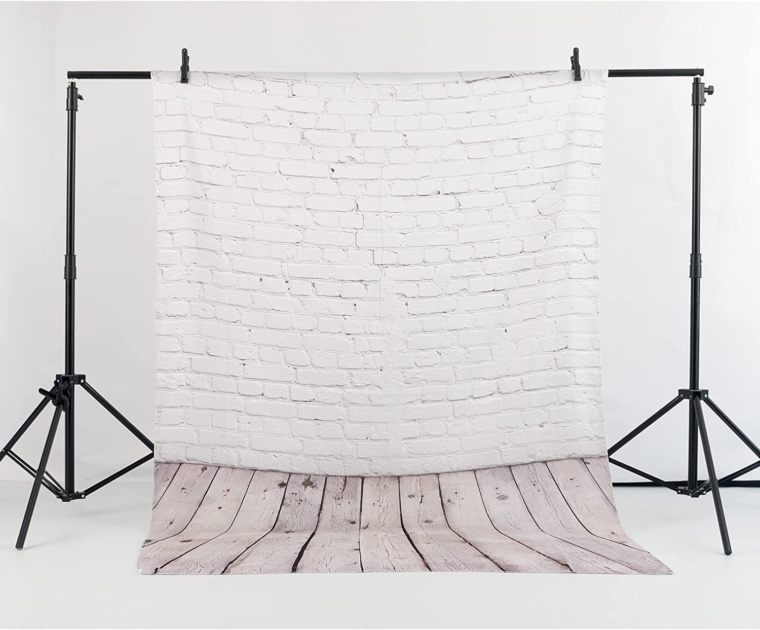 Allenjoy Fabric 5x7FT White Brick Wall with Wooden Floor 5 x 7 ft,