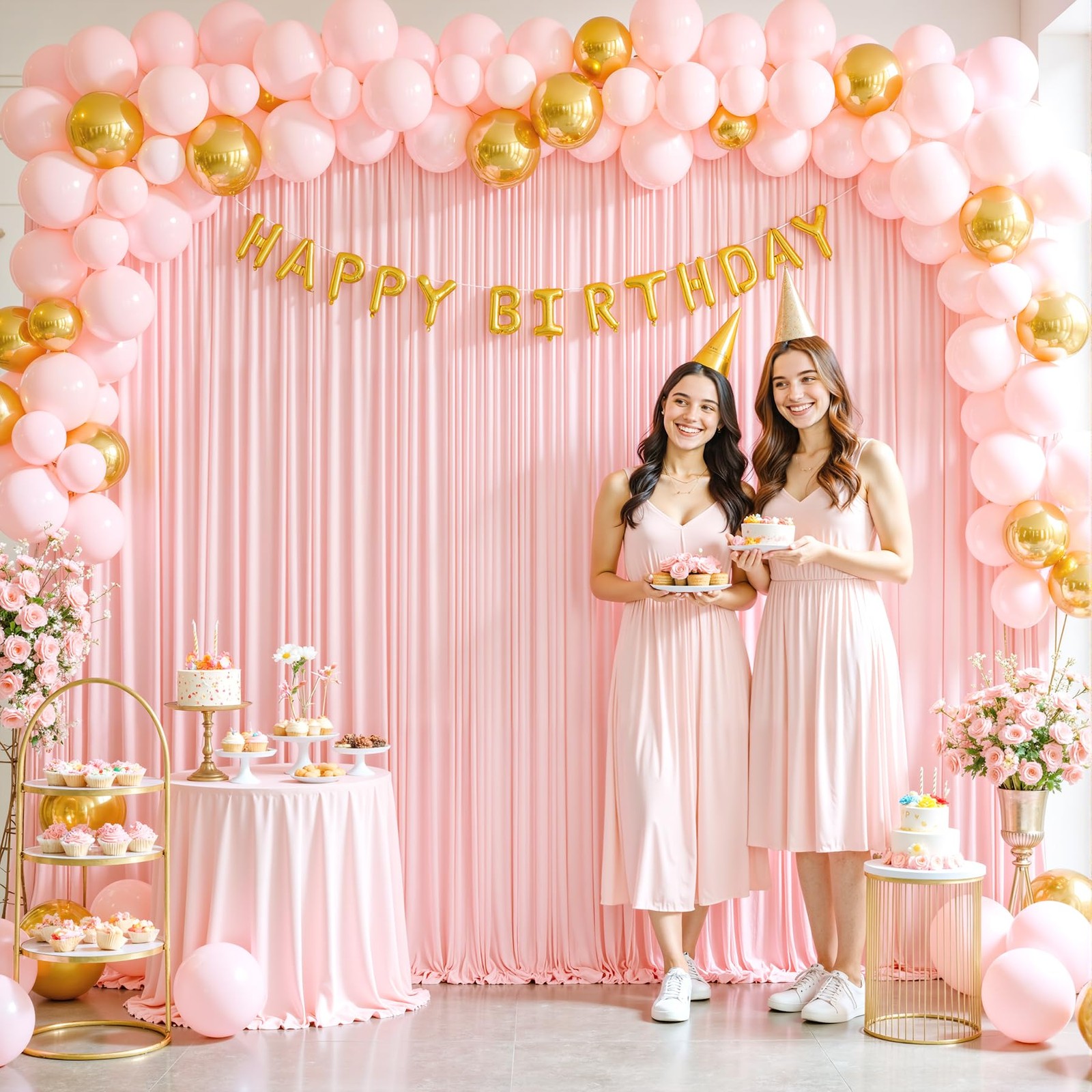 2 PCS 5x10ft Blush Pink Wrinkle Free Fabric Backdrop Curtain Drapes Decor