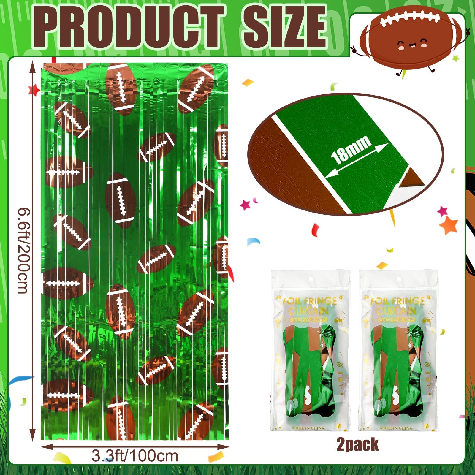 4 Pack Football Party Decorations Photo Props 3.3×6.6 Ft Foil Fringe Curtain